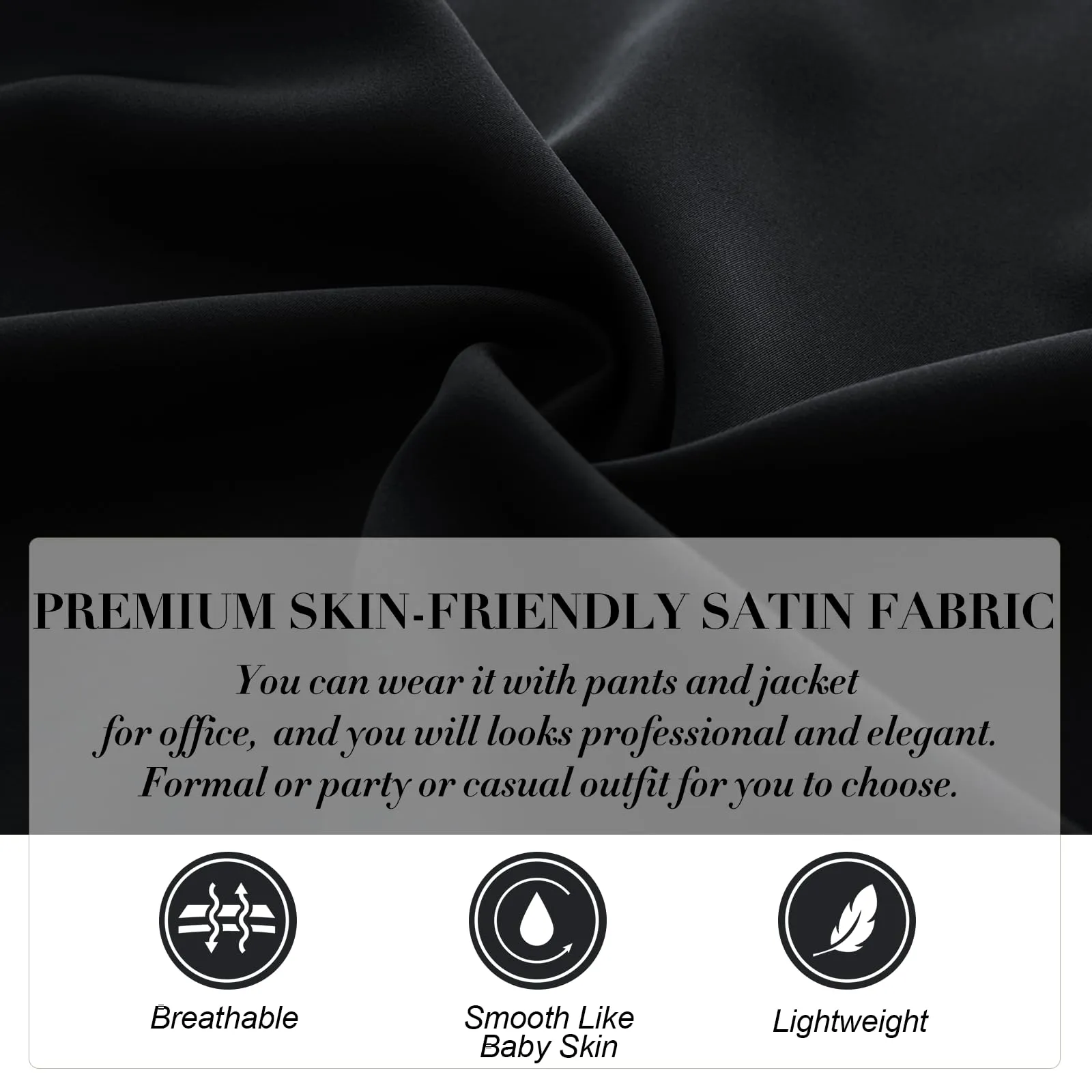 Black Satin Formal Tops for Women Long Sleeve Silk Blouse Work Office Elegant Blouses Tops XL