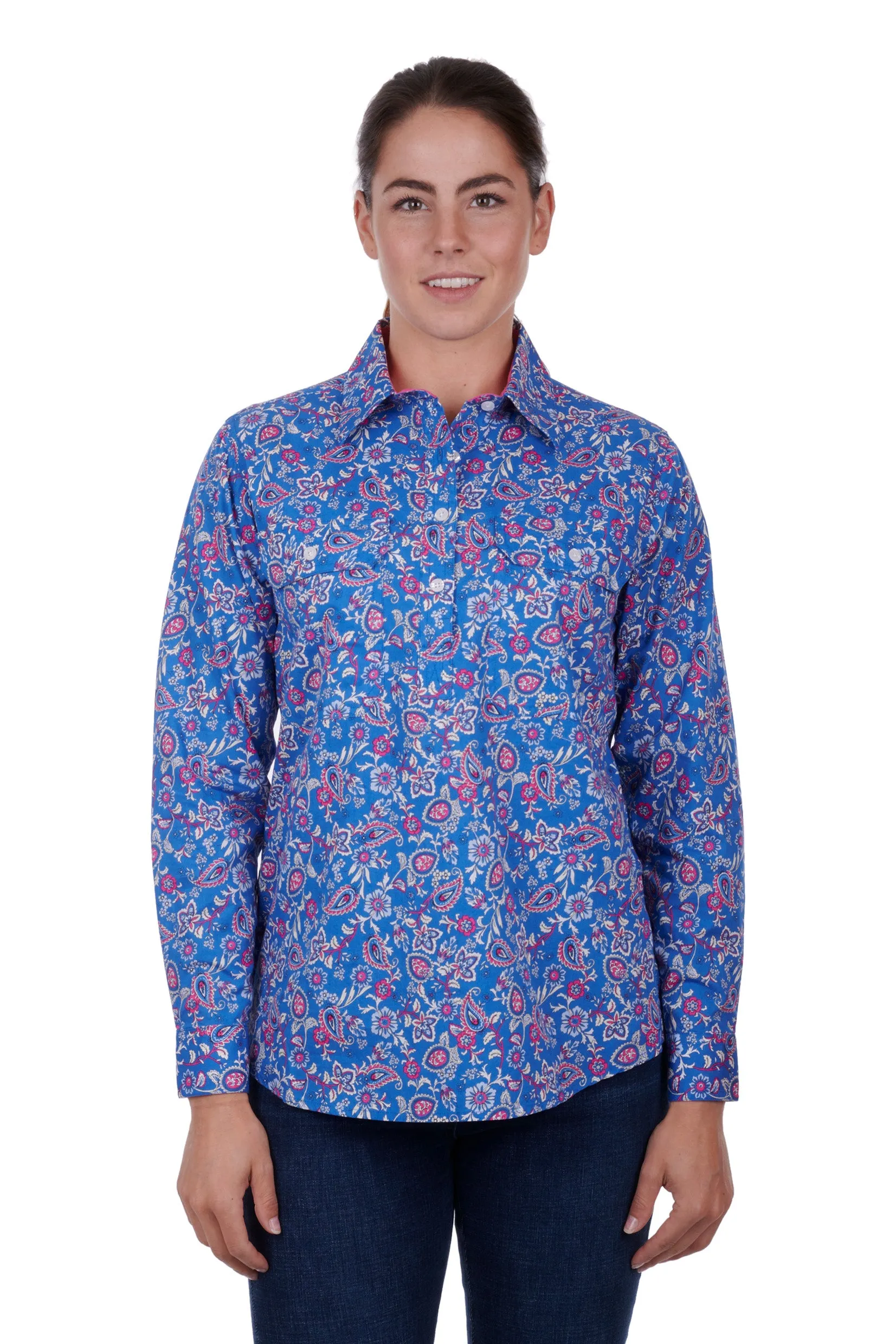 Hard Slog Ladies Luisa Half Placket L/S Shirt - Blue - H3S2101173