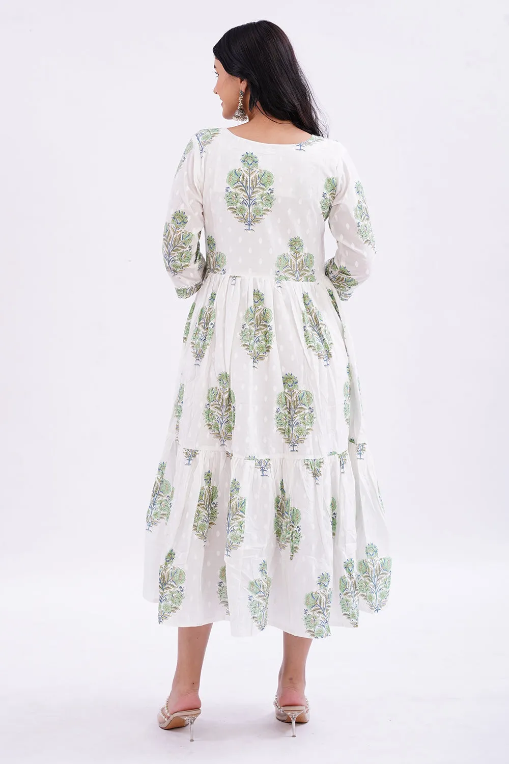 Mythri Round Neck with 3/4 Sleeves Anarkali Kurthi  - Green - KU37