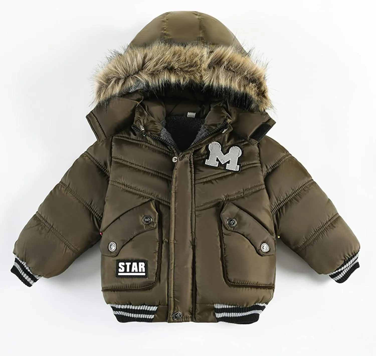 Toddler Boys Down Jacket Hood with Fur Collar Thick Warm Winter Fall Coat Parka Padded Fashion Warm Trim Outerwear