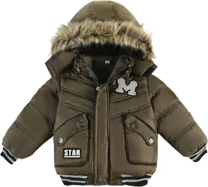 Toddler Boys Down Jacket Hood with Fur Collar Thick Warm Winter Fall Coat Parka Padded Fashion Warm Trim Outerwear