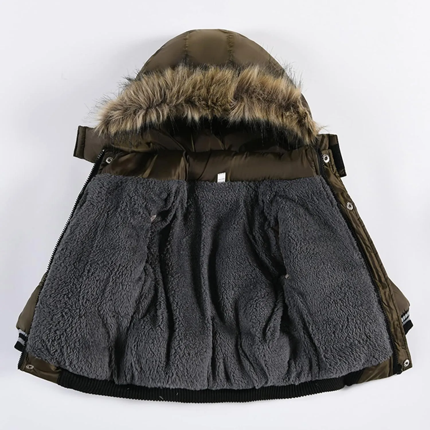 Toddler Boys Down Jacket Hood with Fur Collar Thick Warm Winter Fall Coat Parka Padded Fashion Warm Trim Outerwear
