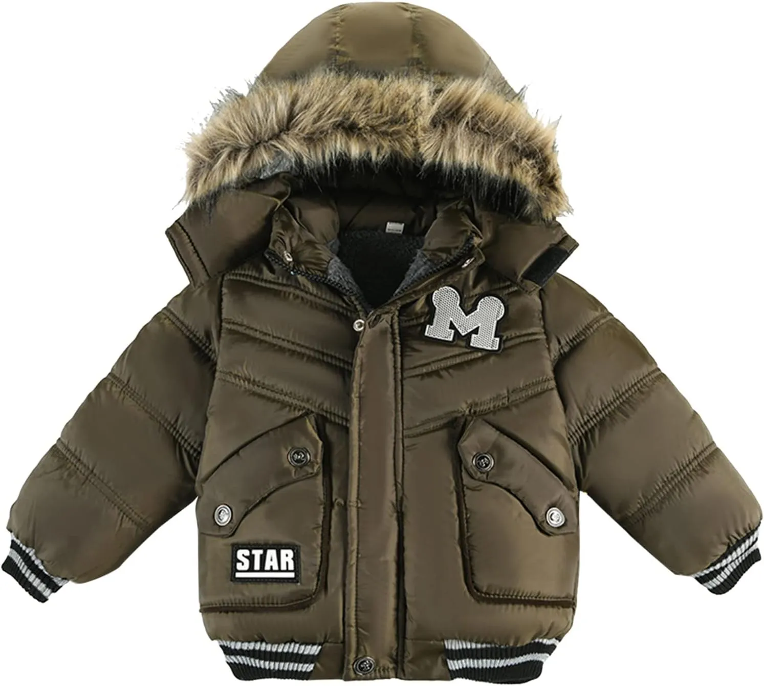 Toddler Boys Down Jacket Hood with Fur Collar Thick Warm Winter Fall Coat Parka Padded Fashion Warm Trim Outerwear