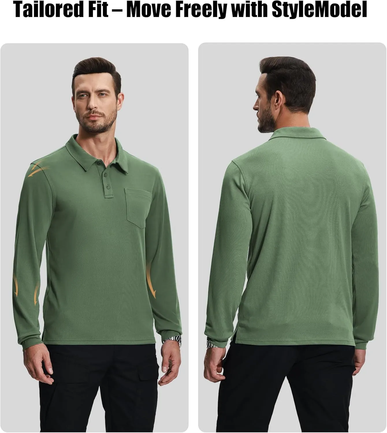 ZITY 3 Pack Long Sleeve Polo Shirts for Men with Pocket Moisture Wicking Outdoor Workwear Office Casual Collared Shirts Fall